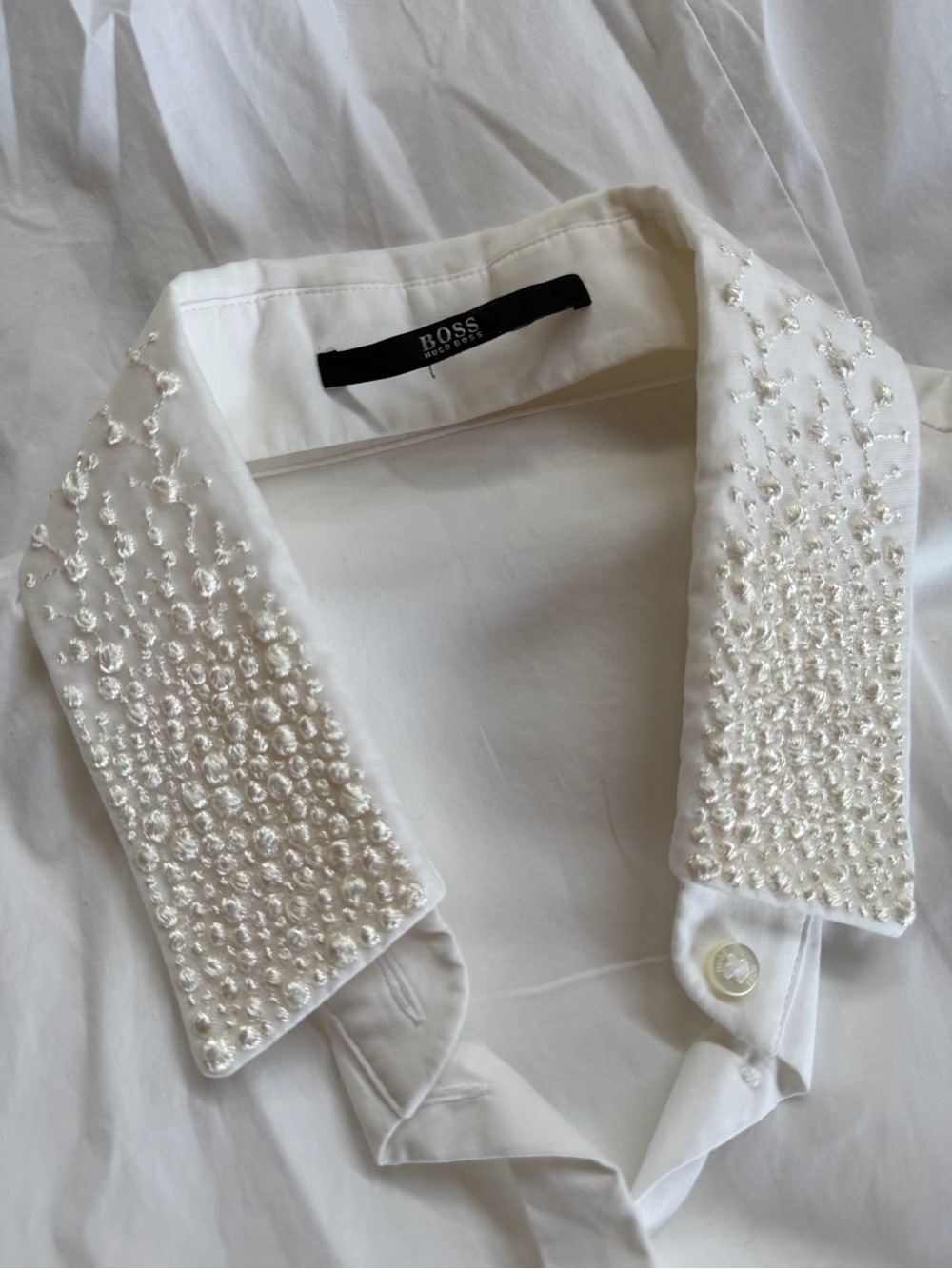 BOSS White Beaded Collar Dress Shirt